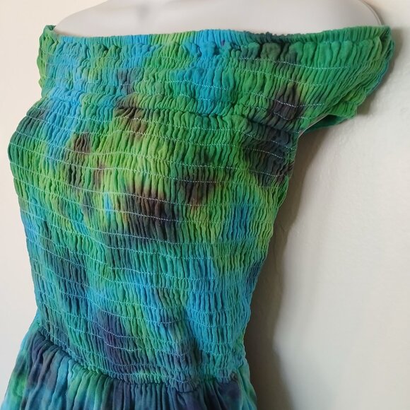 Hand Dyed Blue & Green Dress With Pockets Summer Sundress Women's Size XXXL (22) - Picture 5 of 15
